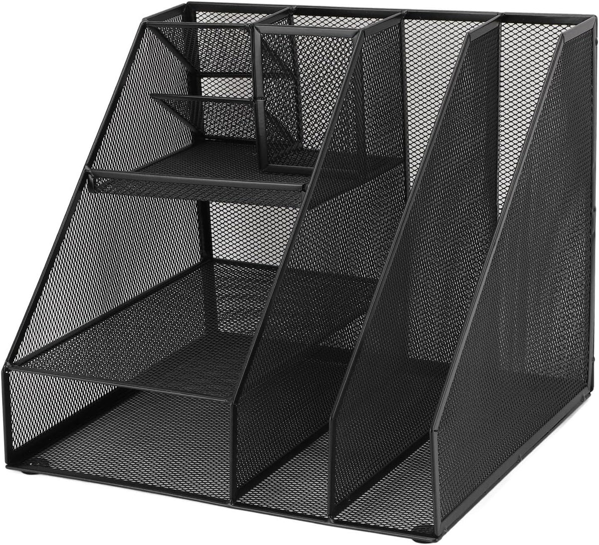 Metal Mesh Desktop Organizer Efficient Iron Storage Rack for Office Home School Supplies Black Iron