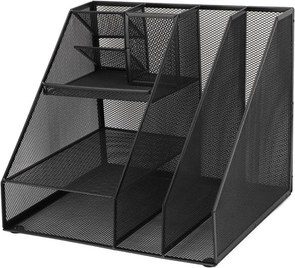 Metal Mesh Desktop Organizer Efficient Iron Storage Rack for Office Home School Supplies Black Iron
