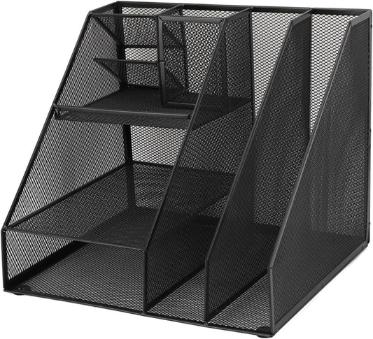 Metal Mesh Desktop Organizer Efficient Iron Storage Rack for Office Home School Supplies Black Iron