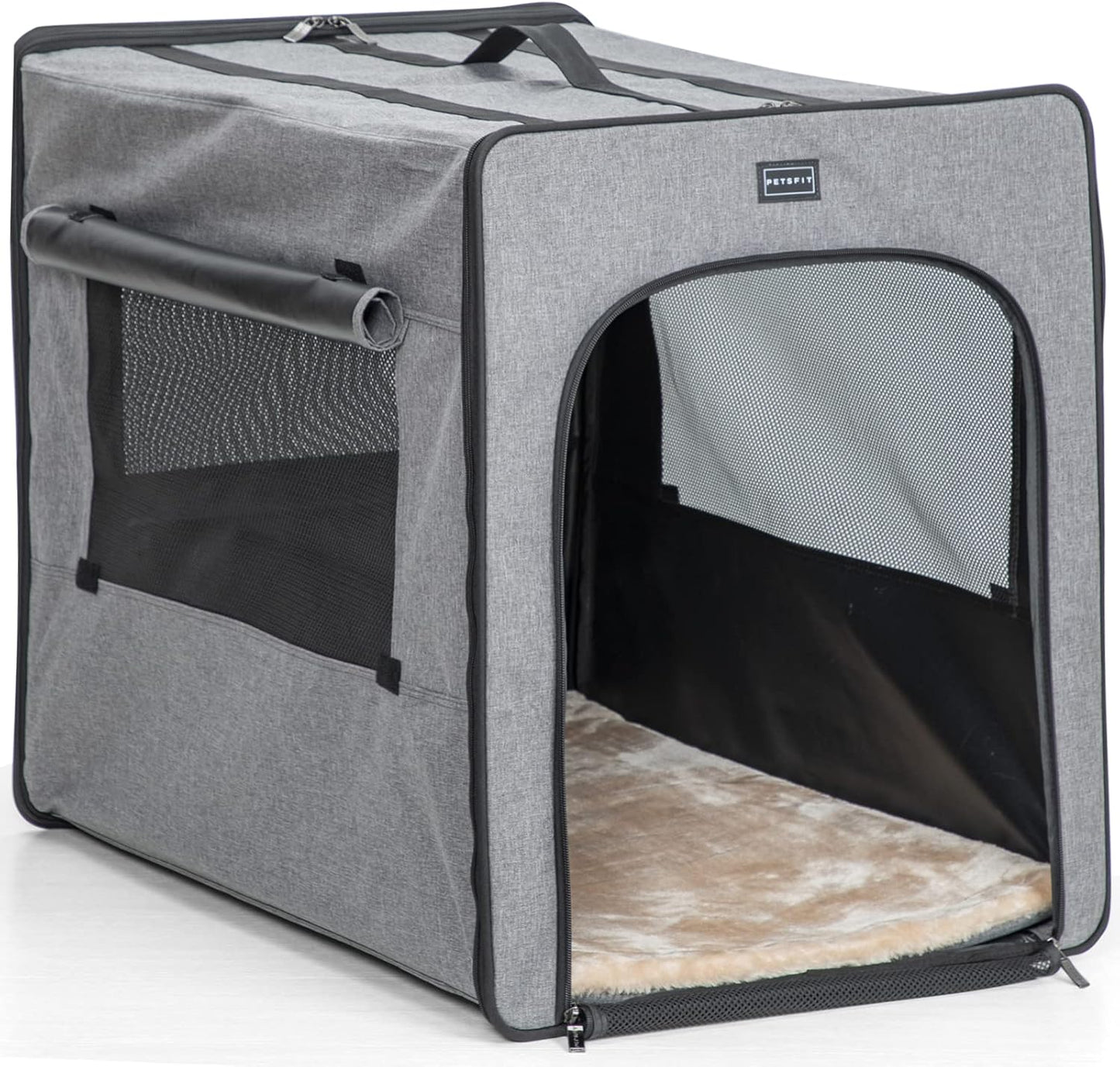 PETSFIT Soft Sided Dog Crate, Travel Dog Crate - 19 Inch Lightweight, Roomy, Easy to Set Up, Sturdy Portable Dog Kennel with Thick Mat, Navy Blue