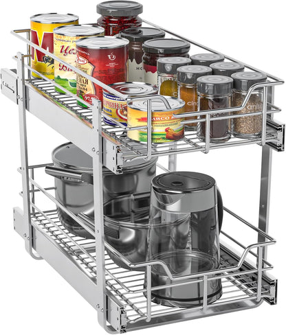 Pull Out Cabinet Organizer, Versatile Slide Out Kitchen Organizers and Storage, Heavy Duty Drawer Cupboard Storage Basket, Smooth Sliding, Chrome Finish (Outside Dimensions: 22.8”W x 21”D)