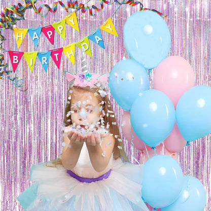 BRAVESHINE Pink Glitter Tinsel Foil Fringe Curtain - 2 Pcs 3.2x8.2 ft Metallic Party Supplies Photo Backdrop for Girl Princess Birthday Unicorn Bachelorette Butterfly Bridal Shower Party Decorations