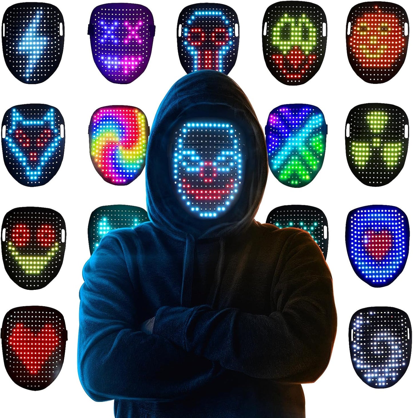 LED Mask Light Up Mask with Gesture Sensing, Cool Face Transforming Mask, Perfect Gifts for Halloween Costume Cosplay Party