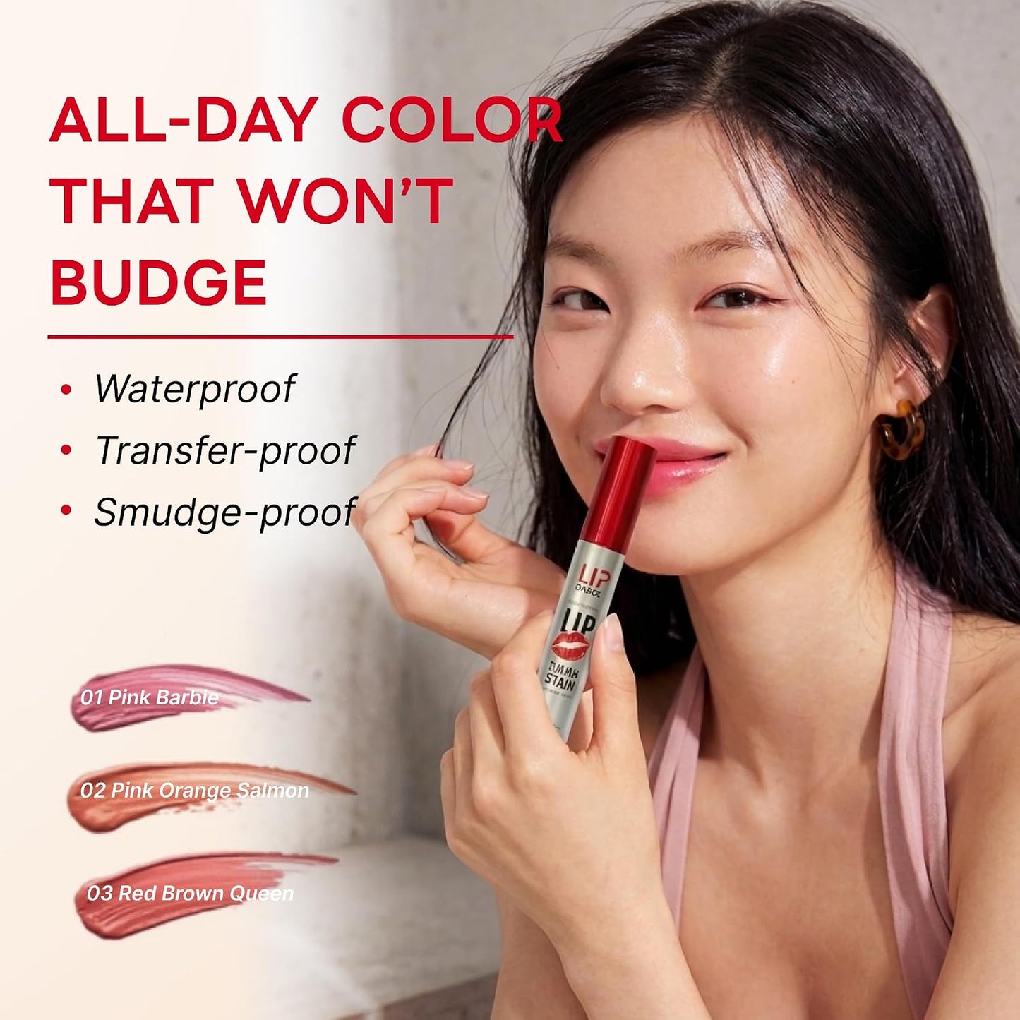 Long-Lasting Lip Stain Set with Peel Off Lip Stain#01 Pink