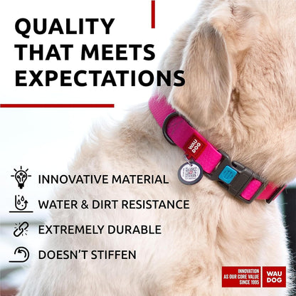 Waterproof Dog Collar - Adjustable Glow Dog Collar for Large Dogs, Small and Medium Dogs - Heavy Duty Dog Collars with Durable Metal Clasp and QR Dog Tag - Glow in The Dark Dog Collars