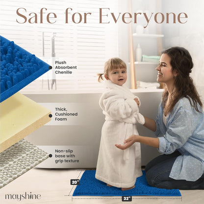 Soft Plush Chenille Bathroom Rug, Absorbent Microfiber Bath Mat, Machine Washable, Non-Slip Grip, Quick-Dry, Thick Shag Carpet Great for Bath, Shower Floor, Bedroom, or Door Mat (Beige, 17x24)