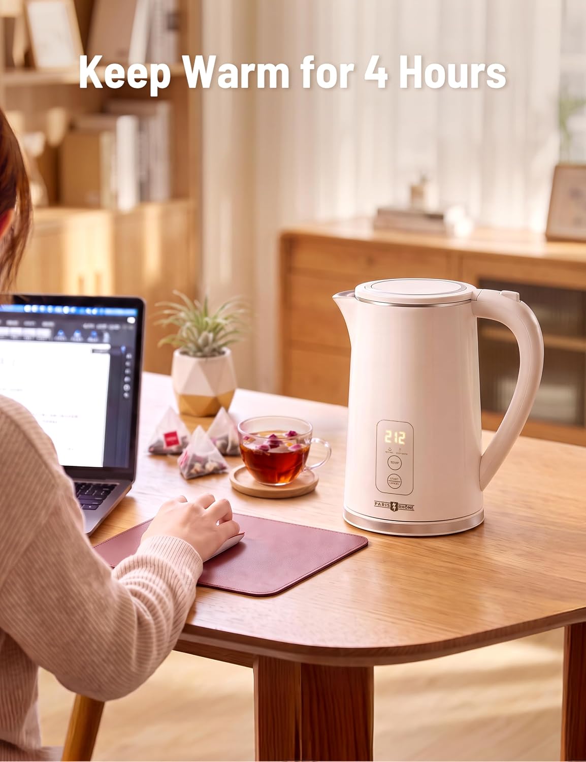 Electric Kettle, 1.7L Capacity 6 Temperature Settings Cordless Water Heater