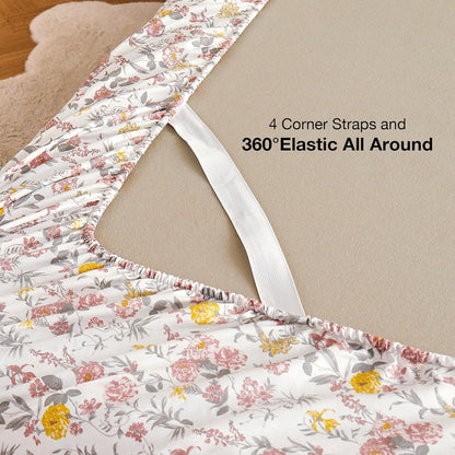 Viviland Floral Queen Sheet Set - 4 Piece Vintage Pink & Yellow Flower Patterned Bed Sheets - Soft, Breathable Microfiber Sheets with Deep Pocket, Non-Slip Fitted Sheets & Pillowcases