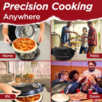 CULINARY CHEF Electric Pizza Oven with Ceramic Stone, Viewing Window, Adjustable Heat Control, Timer and 1200W Baking Power, DIY Homemade Pizzeria, Large 12” Pie Capacity (Red)