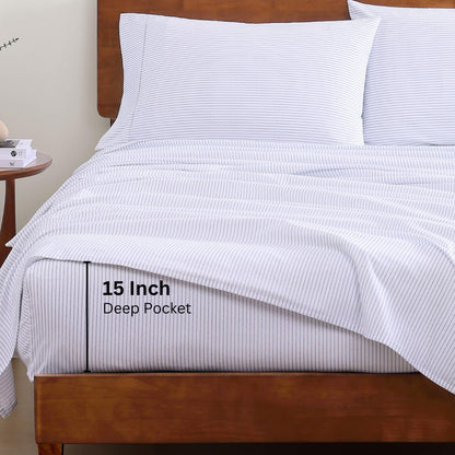 Lane Linen 100% Organic Cotton Queen Sheet Set, 4-Piece Percale Bed Sheets for Queen Bed - Soft, Breathable, Hypoallergenic, Deep Pocket Fits Mattress Up to 15" Deep, Hotel Quality Sheets - White