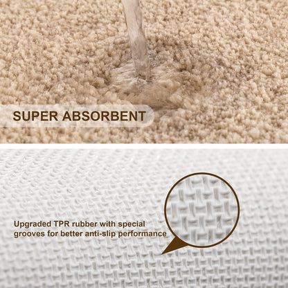 Bathroom Rugs Set 2 Pieces - Bath Rugs Ultra Soft Absorbent Non-Slip Fluffy Thick Microfiber Cozy Bath Mats Set for Tub Shower Bathroom Floors Accessories, 20"x32" & 16"x24" Set of 2 (Beige)