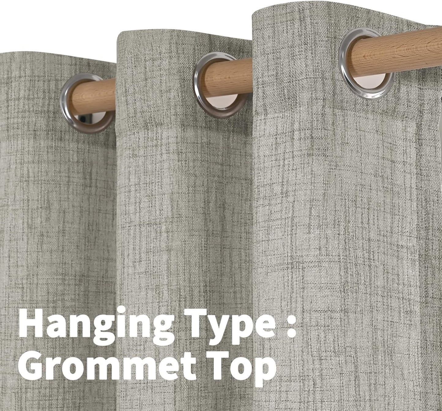 YoungsTex Natural Linen Curtains 84 Inch Long for Living Room Bedroom Grommet Top Light Filtering Privacy Linen Textured Window Semi Sheer Drapes, 2 Panels, 52x84 Inch, Natural