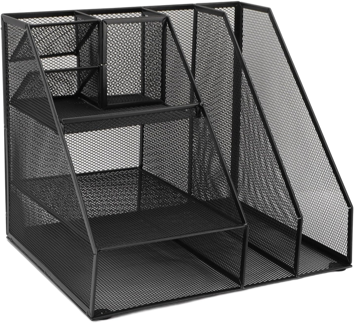 Metal Mesh Desktop Organizer Efficient Iron Storage Rack for Office Home School Supplies Black Iron