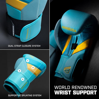Hayabusa T3 Boxing Gloves for Men and Women Wrist and Knuckle Protection, Dual-X Hook and Loop Closure, Splinted Wrist Support, 5 Layer Foam Knuckle Padding