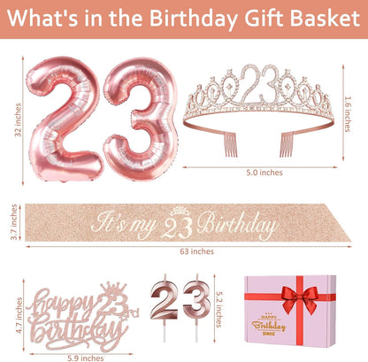 65th Birthday Decorations for Women, Including 65th Birthday Sash and Crown, Cake Topper and Candles, Number Balloons Rose Gold, 65 Year Old Gifts for Women