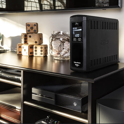 CyberPower CP1500AVRLCD3 Intelligent LCD UPS System, 1500VA/900W, 12 Outlets, 2 USB Ports, AVR, Mini Tower, Black