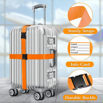 6-Pack Heavy-Duty Adjustable Luggage Straps for Suitcases – Bright Orange Suitcase Belts with Quick-Release Buckle, 200cm x 5cm Travel Wrap Straps for Secure Packing - PuriLite