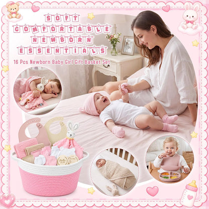 16 Pcs Baby Girl Basket Gift Set Newborn Supply Essentials Stuff