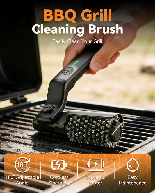Electric Grill Brush Cordless Rechargeable BBQ Cleaner | 180° Adjustable Head, 2600mah High-Torque Power Rotary, 150Mins Runtime, For Outdoor Barbecue Grates