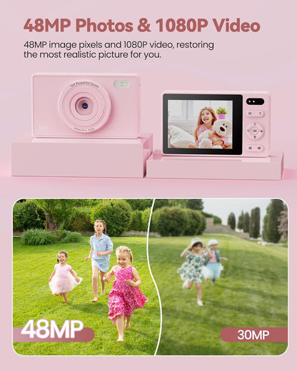 64GB Digital Camera for Kids Photography: 48MP Mini Camera Anti Shake 1080P Video Camera Autofocus 16X Zoom Anti Shake Point and Shoot Camera 2 Batteries Gift for Kid Student Beginner Black