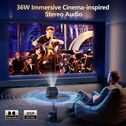 4K-Projector [1500 ANSI/Official-NetfIix/360°Stand] Outdoor Projector with WiFi 6 and Bluetooth, Auto Focus, Auto Keystone Smart Proyector Native 1080P Support 36W DoIby Audio 500'' Display HDR 10+