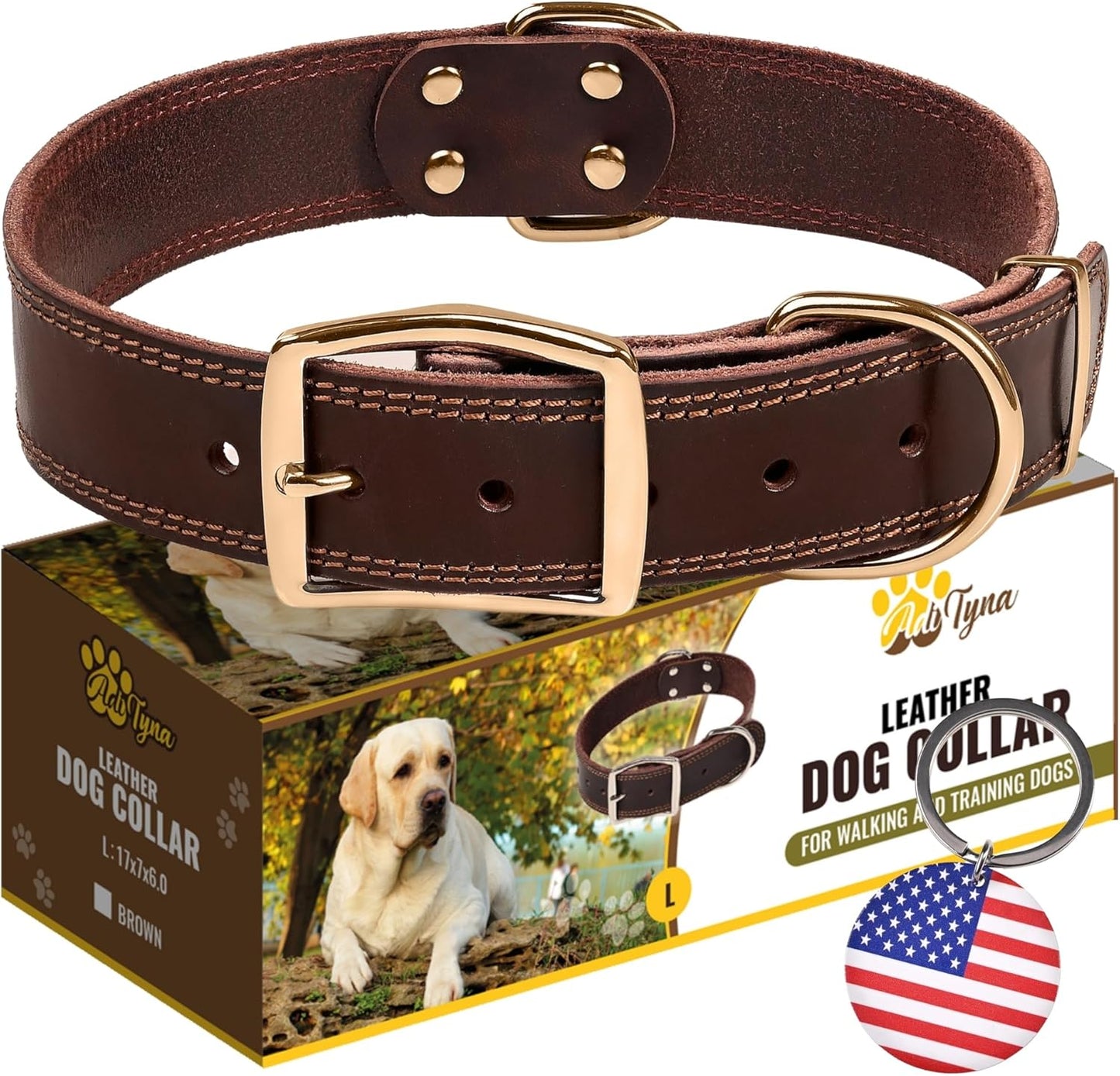 ADITYNA Heavy-Duty Leather Dog Collar for Medium Dogs - Soft and Strong, 100% Genuine Leather - Collier Pour Chien (Medium: Fit 13" - 20" Neck, Brown)