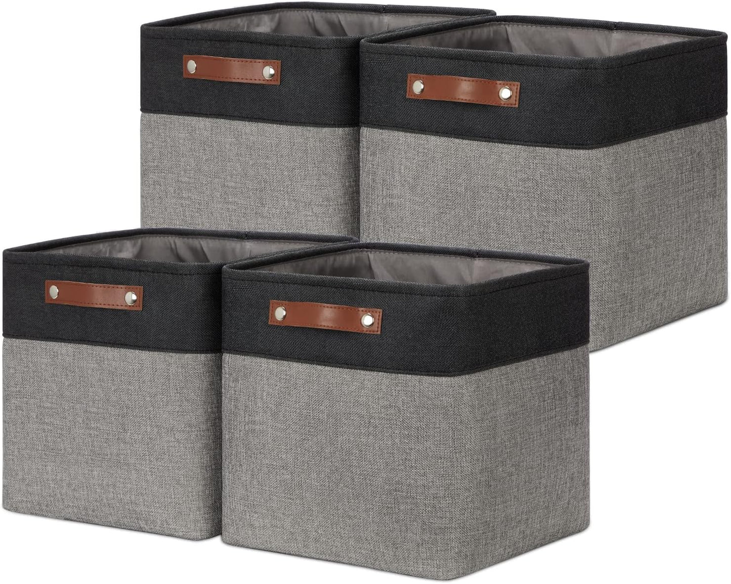 DULLEMELO Storage Baskets for Shelves, Fabric Collapsible Rectangular Storage Bins for Shelves, Closets, Nursery, Home, Office, Empty Gift Baskets (White&Teal)