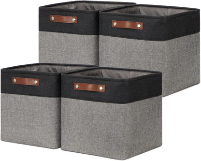 DULLEMELO Storage Baskets for Shelves, Fabric Collapsible Rectangular Storage Bins for Shelves, Closets, Nursery, Home, Office, Empty Gift Baskets (White&Teal)