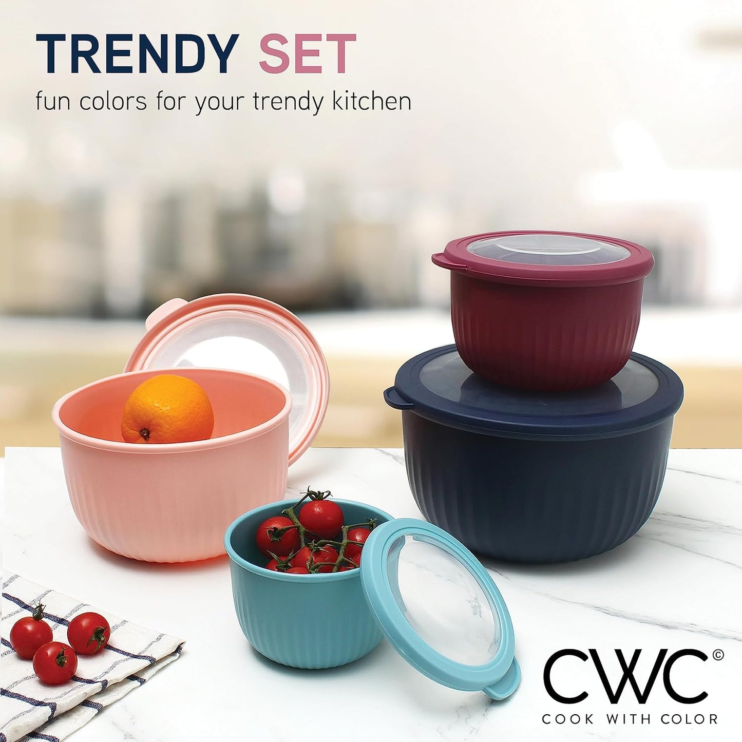 COOK WITH COLOR Prep Bowls with Lids- 8 Piece Nesting Plastic Small Mixing Bowl Set with Lids (Teal Ombre)