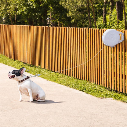 Retractable Dog Tie Out Reel Wall Mounted, White, 49ft