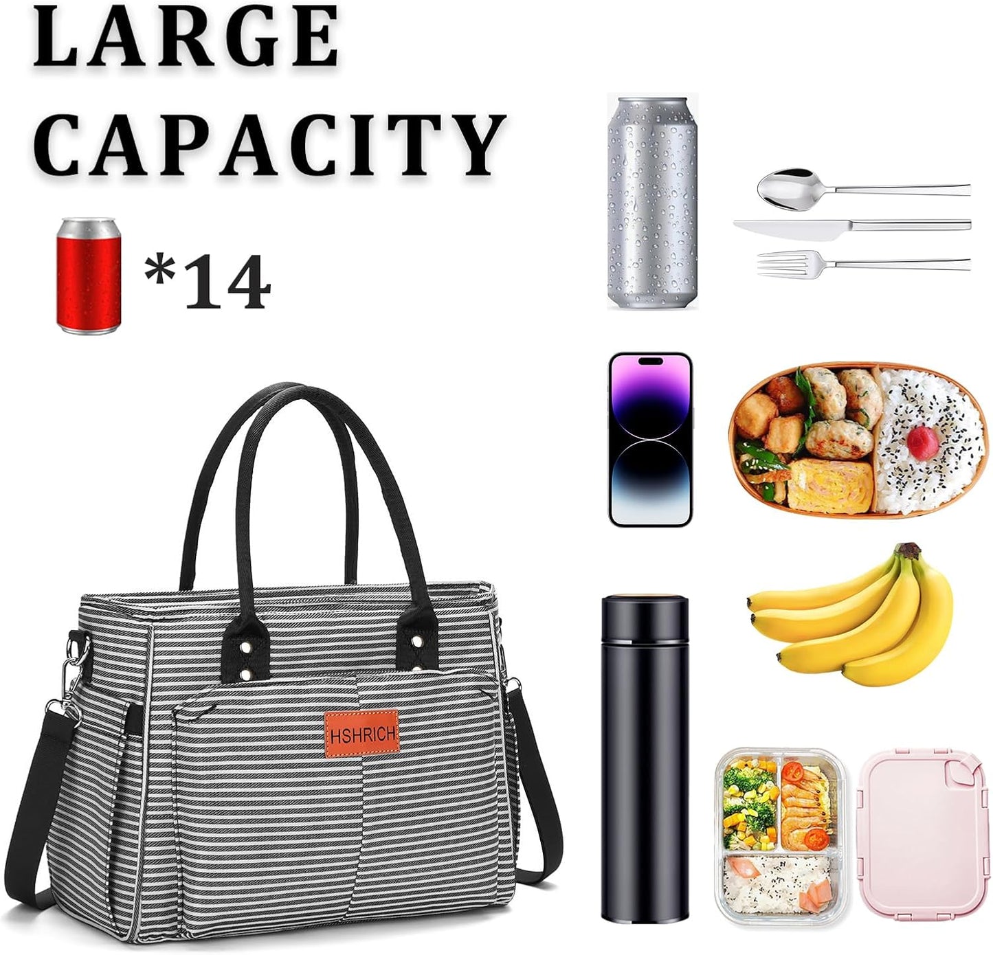 Lunch Bag for Women, Insulated Lunch Box for Work, Large Leakproof Cooler Purse with Side Pockets & Removable Shoulder Strap Women's Lunch Tote Bag for Picnic Work Beach Cute Lunch Bags (Heart)