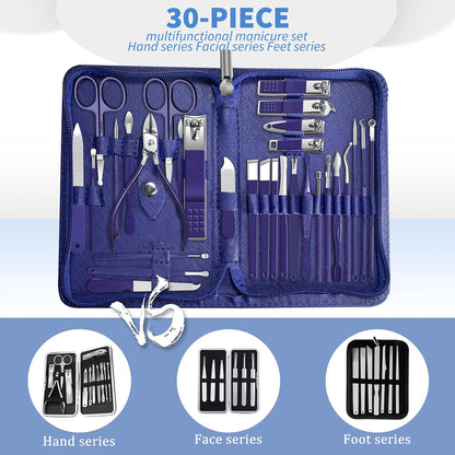 Manicure Set，30 in 1 Mens Set Professional，Nail Clipper for Men，Mens Nail Grooming Kit，Andrea Kit Women，Nail Care Women，with Luxury Leather Bag (Black)