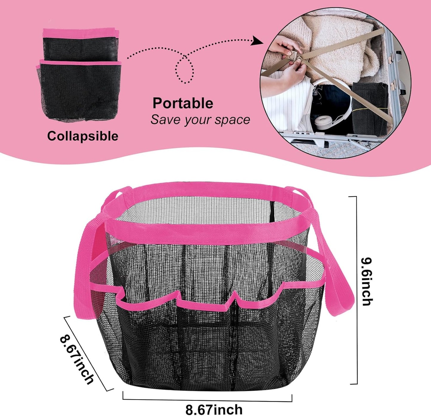Attmu Mesh Shower Caddy Portable for College Dorm Room Essentials with 8 Pockets, Hanging Shower Caddy Basket Tote Bag Toiletry Accessories for Bathroom