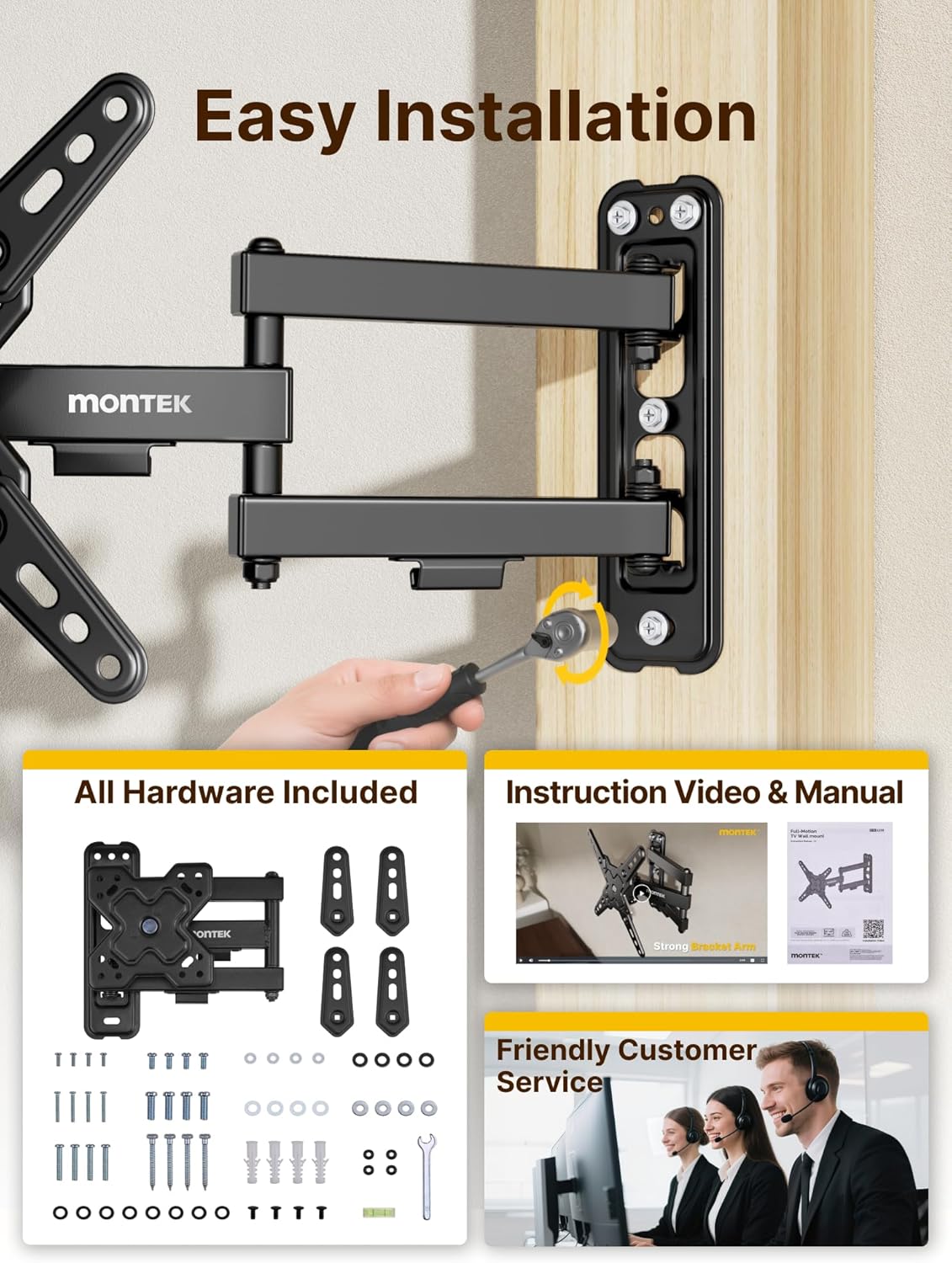 monTEK Full Motion TV Wall Mount Bracket for Most 13-43 Inch TVs, Wall Mount TV Bracket with Articulating Arm, Swivel Tilt Extension TV Mount, Max VESA 200x200mm, up to 44lbs - PuriLite