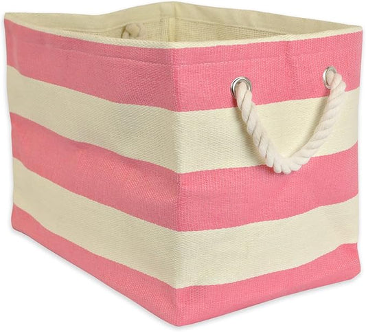 DII Storage Basket or Bin, Collapsible & Convenient Storage Solution for Office, Bedroom, Closet, Toys, Laundry (Large) - Pink Rugby Stripe