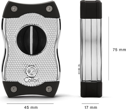 Colibri SV-Cut Cigar Cutter | Chrome and Black | Trigger Spring Blades | V-Cut Cut Depth 7mm and Straight Cut Up to 3mm | Gauge Up to 68 Rings | Ergonomic Design