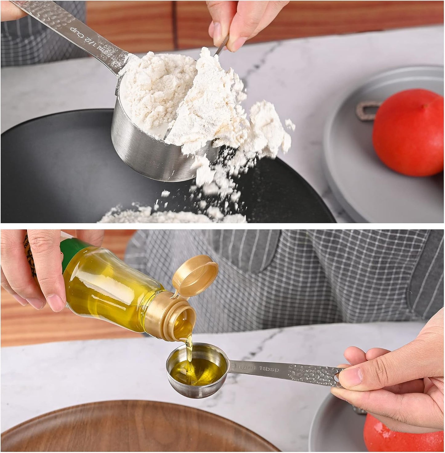 Smithcraft Measuring Cup Set of 8 Stainless Steel Measuring Cups18/8(304) Steel Material Heavy Duty 8 Measuring Cups and 1 Ring Set of 9