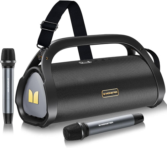 Monster Adventurer Max Bluetooth Speaker with Two Wireless Microphones, IPX7 Waterproof Outdoor Speakers with 100W Powerful Stereo Sound, Portable Bluetooth Speakers for Home, Camping, Gold - PuriLite