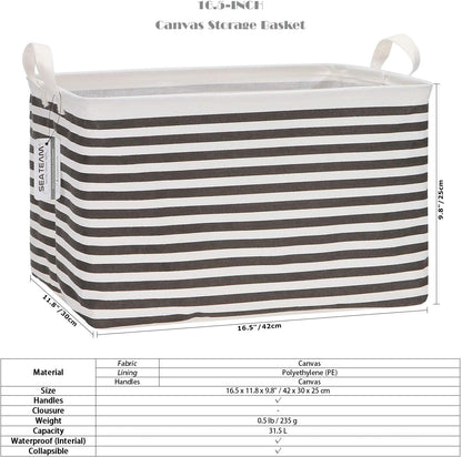 Sea Team 16.5 x 11.8 x 9.8 inches Square Canvas Fabric Storage Bins Shelves Storage Baskets Organizers for Nursery & Kid's Room, Grey Stripe