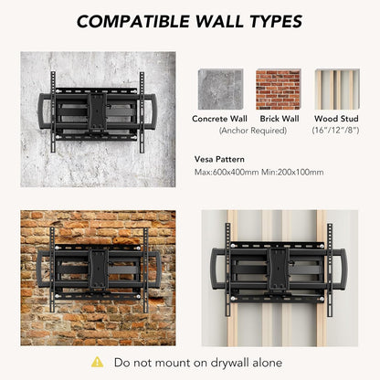TV Wall Mount Bracket for 32-85 Inch TVs Full Motion Dual Articulating Arm with Swivel & Tilt, Max VESA 600x400mm, Supports 132 lbs for LCD/LED/OLED Flat & Curved Screens