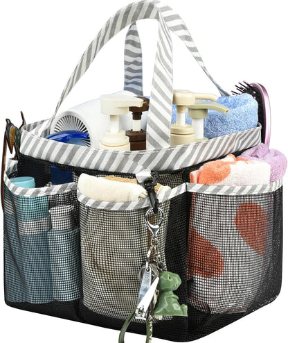 Mesh Shower Caddy Tote, Large College Dorm Bathroom Caddy Organizer with Key Hook and 2 Oxford Handles, Quick Hold, 8 Basket Pockets for Camp Gym