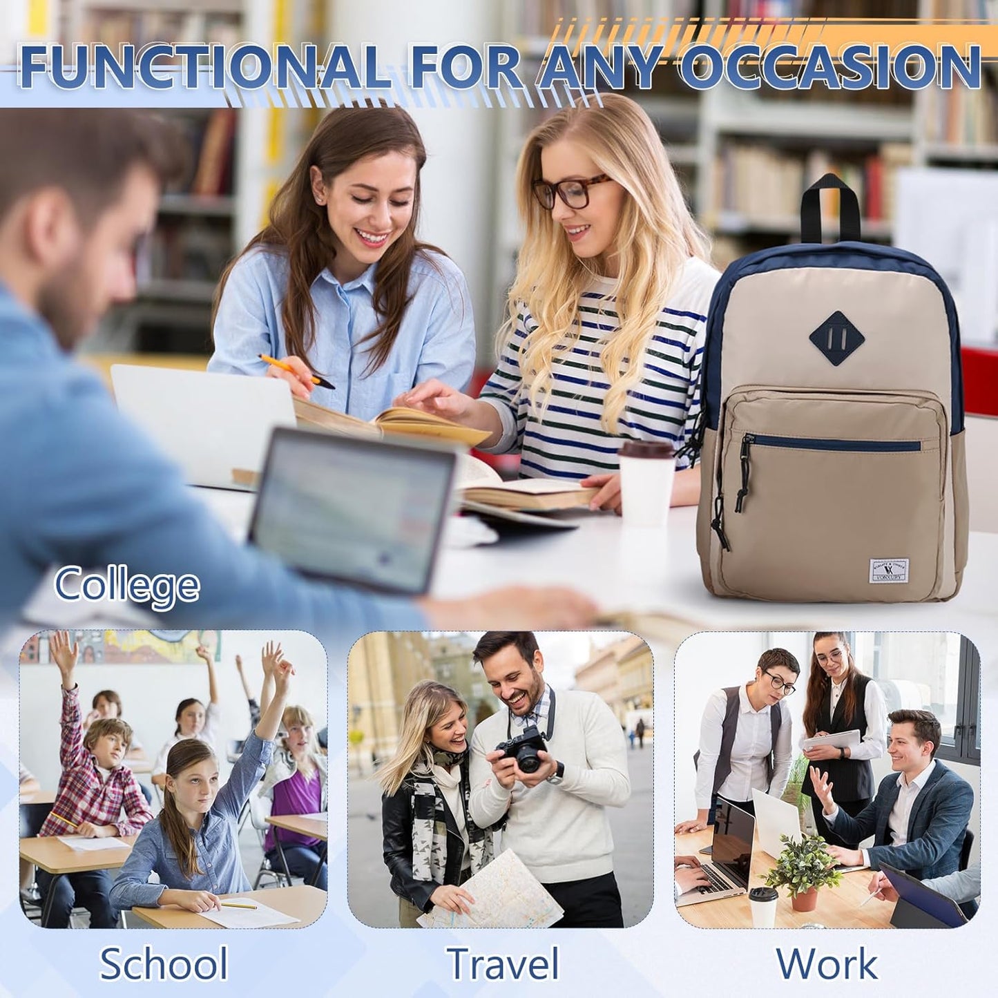 School Backpack for Kids,Lightweight Water Resistant Work Travel Backpack for Women Men Teens VONXURY