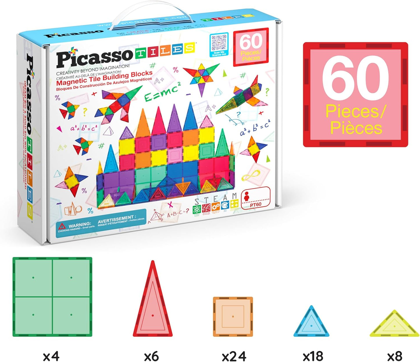 PicassoTiles 100 Piece Set 100pcs Magnet Building Tiles Clear Magnetic 3D Building Blocks Construction Playboards, Creativity beyond Imagination, Inspirational, Recreational, Educational Conventional