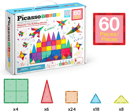 PicassoTiles 100 Piece Set 100pcs Magnet Building Tiles Clear Magnetic 3D Building Blocks Construction Playboards, Creativity beyond Imagination, Inspirational, Recreational, Educational Conventional