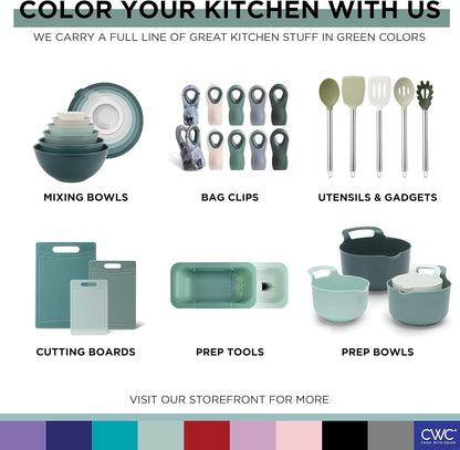 COOK WITH COLOR Mixing Bowls with TPR Lids - 12 Piece Plastic Nesting Bowls Set Includes 6 Prep Bowls and 6 Lids, Microwave Safe Mixing Bowl Set (Green)