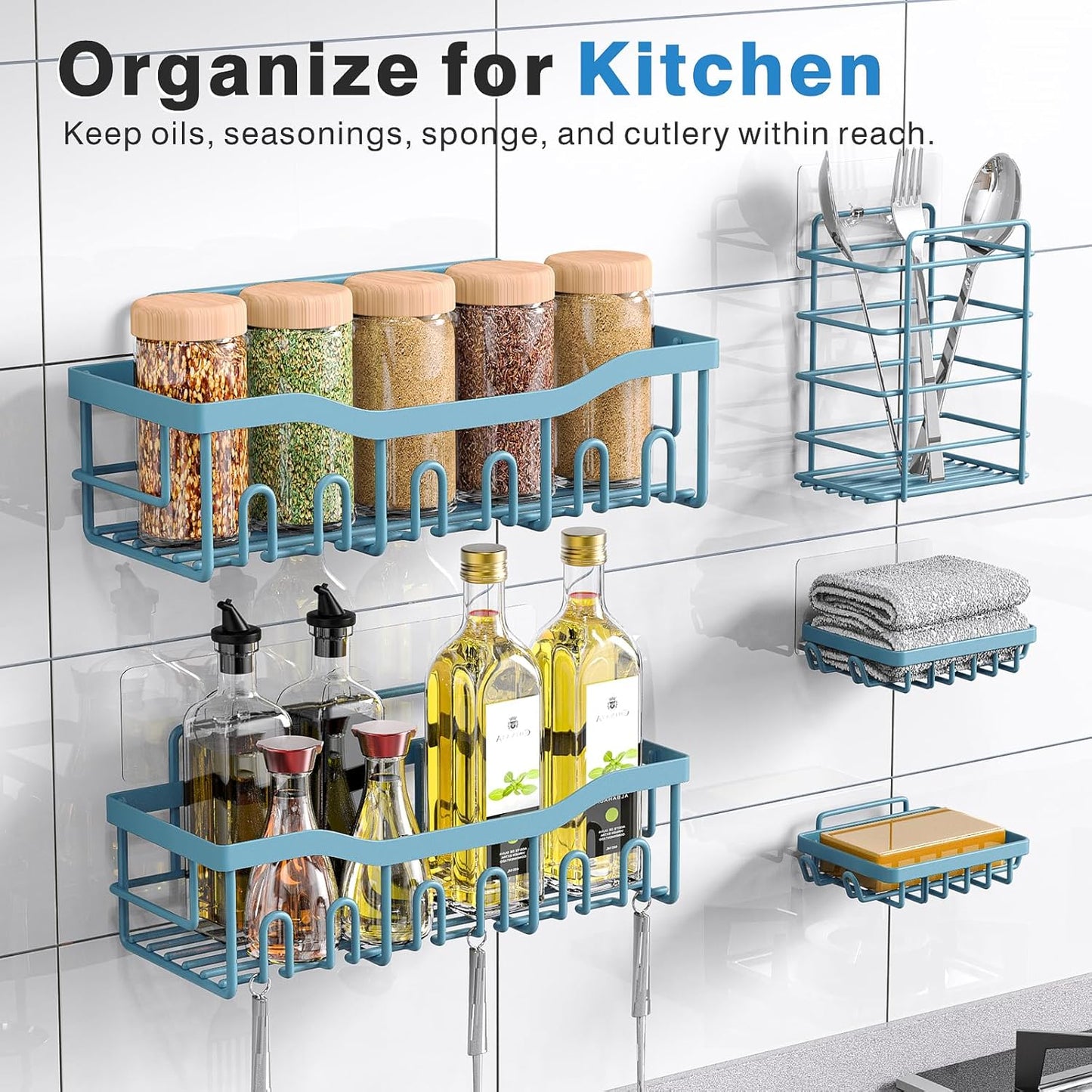 EUDELE 5-Pack Rustproof Stainless Steel Shower Caddy – No Drill Adhesive Bathroom Organizer with Large Capacity, Spacious Shower Shelves for Inside Shower, Kitchen & Home Decor Storage