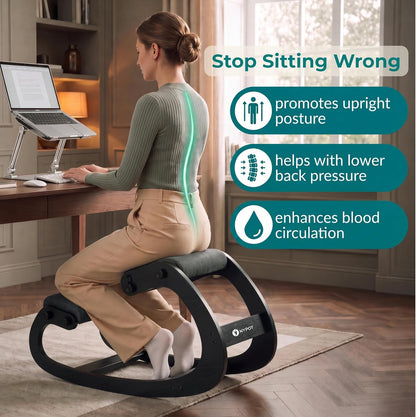 NYPOT Ergonomic Kneeling Chair with Adjustable Seat – Rocking Wooden Desk Stool for Home Office and Standing Desks – Modern Active Sitting Chair (Black)