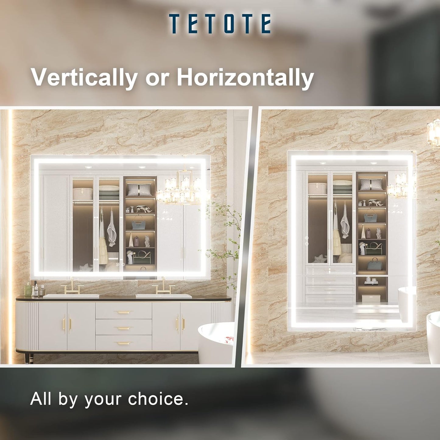 TETOTE 36 x 28 Bathroom LED Mirror Bedroom LED Mirror Fashion Style Vanity Makeup Mirror Dimmable Anti-Fog Wall Mounted Birthday Gift Housewarming Gift Wedding Gift