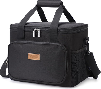 Lifewit Lunch Bag for Men, Insulated Lunch Box Leakproof Soft Cooler Cooling Tote for Adult Women, Waterproof Reusable Lunch Bags for Work Office Outdoor Picnic Camping, Black, 12-Can (9L)