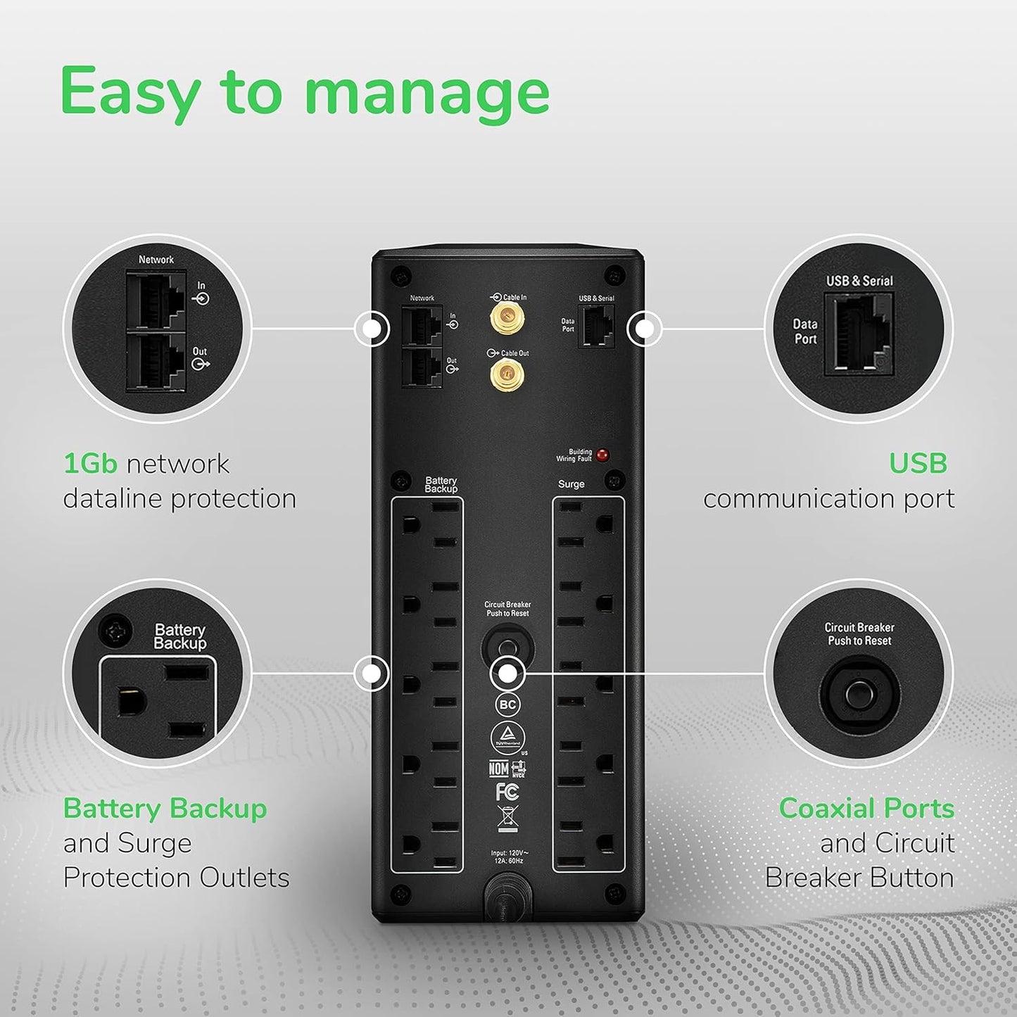 APC 1500VA UPS Battery Backup & Surge Protector, APC UPS Back-UPS Pro (BX1500M)